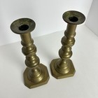 Pair Of Antique 19th C  Brass English Candlesticks Candle Holders Push Up 10 5   