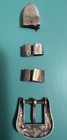 Vintage Sterling Silver 4-pc Western Belt Buckle Set Floral Tooled Ex Small Size