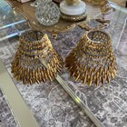 2 Vintage Amber Glass Beaded Lamp Shades Metal Frame Handmade 4x5