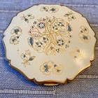 Vintage Stratton Gold-tone Scalloped Compact With Floral Design On White Enamel