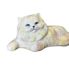 Vintage Ceramic Persian Cat Coin Bank Blue Eyes Hand Painted White Yellow Jr  