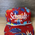 Vintage Schmidt Beer Hat Cap Snap Back Red Hawaiian Floral Trucker Mens 80s