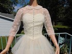 Vtg 50s Taffeta Lace   Tulle Tea Length Wedding Dress Tiered Skirt Xs