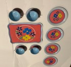 Vintage Ohio Art Tin Litho Tea Set Flowers Floral Pink Blue Toy Plate Cup Tray