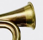 Vintage 1950   s Gold Brass Bugle Lacquered Finish With Mouthpiece And Chain
