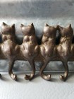 Rustic Vintage Brass Cat Tail Hook Hanger Wall Decor 7 Cats On Log 6 5 l 3 h