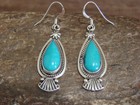 Native American Sterling Silver   Turquoise Dangle Earrings - Betone