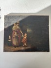 Antique Oil On Canvas Painting  Mother And Children  Genre Scene 19th Century