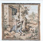 Vintage French Tapestry Wall Hanging Romantic Courting Scene Unframed Art 21x21 