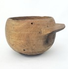 Primitive Wooden Turned Burl Bowl Carved Handle