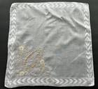 A  Vintage White Hankie Madeira Hand Embroidered Monogram C Wedding Bride Tan