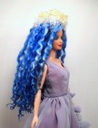 Barbie Doll Wig Size 4  Wool Locks Ooak Fairy Princess Wig Shades Of Blue