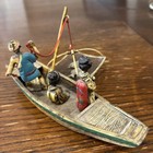 Vintage Japanese Figurines Celluloid Resin Boat 3 Figurines - Fisherman 