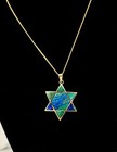 Signed Vintage Star Of David 14k Gold Malachite   Lapis Inlaid Pendant necklace