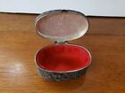 Vintage Pewter Oval Jewelry Trinket Box With Red Felt Lining