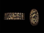 Edo Japanese Fuchi Kashira Set Shakudo Nanako Mino Gold Katana Sword Fittings