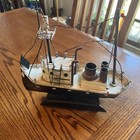 Vintage Handmade Tugboat Ship Model On Rolling Base Nautical Maritime Decor 