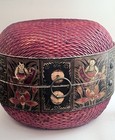Large 1930s Chinese Wedding Basket     Hand Painted Lacquer Panels     23      Wide