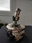 Vintage Silver Toned Bird Figure   Bird  perched  On Metal Trinket Box  Euc 