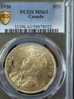 C513 1936 Canada George V Silver Dollar Pcgs Ms 63 Royal Canadian Mint  Km31