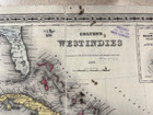 1876 Colton s West Indies Hand-colored Original Antique Map 16  X 13 5   Ex-lib