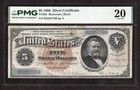 1886  5 Silver Certificate Silver Dollar Back Fr  261 - Pmg 20