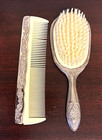 Vintage Ornate Silver Plate Hair Brush   Comb Art Nouveau Style Nylon Bristles