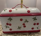 Target Home Red Cherries Ceramic Bread Box W lid Retired 2005 Vintage