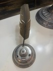 Stieff Vintage Pewter Desk Inkwell Set W Quill Pen  Williamsburg 