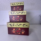 Vintage Style Nesting Gift Boxes Set Of 3 Burgundy Floral Berry Folk Art Decor