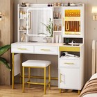 Makeup Vanity Set With Lights And Jewelry Cabinet  White Vanity   Hidden Storage