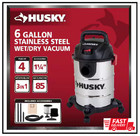 6 Gallon 4 0 Peak Hp Stainless Steel Wet Dry Vac Shop Vacuum With Locking Hose 
