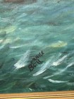 Vintage Ship Boat At Sea Painting Signed Bell Bernice In Wood Frame 34x28   