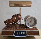 Vintage 1984 Busch Beer Lighted Clock Sign Western Horses Cash Register Topper 