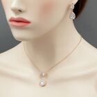 Rose Gold Plated Teardrop Zirconia Necklace Earrings Wedding Jewelry Set 6242