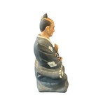 Japanese Seated Kneeling Samurai Figurine Statue In Black Kimono