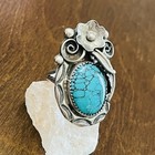 Native Sterling Silver Spider Web Turquoise Ring Navajo Signed Tm Sz 9