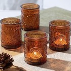 Votive Candle Holder Set Of 12  Glass Tea Lights Candle Holders For Home Amber