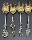 8pc Reed   Barton Sterling Silver Harlequin Gold Wash Floral Demitasse Spoon Set