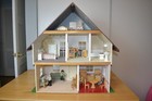 Vintage Handmade painted Doll House With Furniture And Figures