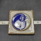 Vintage Ceramic Pottery Tile Abstract Blue Face 4  Square Wall Plaque Unmarked