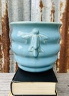 Vintage Mccoy Pottery Ribbed Planter Pot W  Bow Handles-baby Blue
