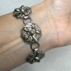 Vintage 1970s Two Tone Silver Brass Flower Panel Link Bracelet Antiqued Boho 7 