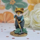 Wee Forest Folk Miniature Figurine M-238 Farmer Joe Mouse  teal Shirt 