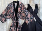 Vtg L Fancy Wrap Peignoir Robe Butter Soft Black Full Nylon Nightgown Olga Esque