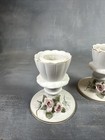 Vintage Pair Lefton China Pink Rose Candle Holder 1848w Japan Taper Flower