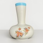 Vintage Hollohaza Hungary Floral Vase Blue Rim Porcelain