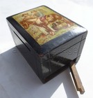 1800s Antique Wood Money Bank Secret Door Victorian Horse Rider Dog Still Casket