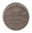1901 Canada Victoria Silver 10 Cents