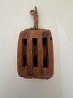 Vintage Wood Triple Sheave Pulley Block With Rope Nautical Decor Rustic Sailing 